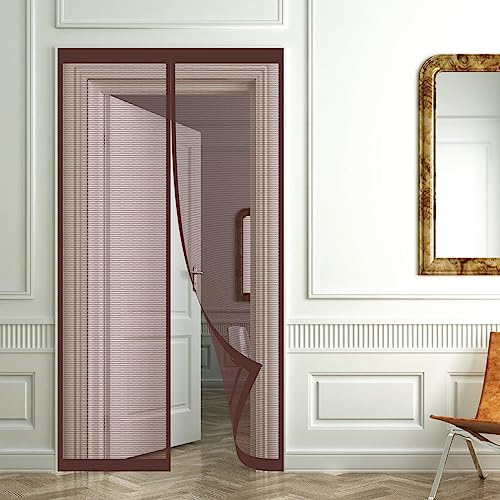 Fliegenvorhang Magnetisch Türe 110 x 190 cm Fliegengitter Tür Ohne Bohren Automatisches Schließen Tür Insektenschutz Für Balkontür Wohnzimmer Terrassentür, Braun