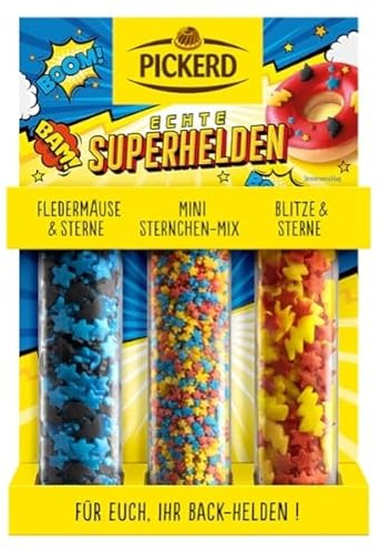 Pickerd - Nur für Superheldinnen und Superhelden Fledermäuse, Sterne, Mini Sternchenmix und Blitze, 3er Set Superhelden 68g