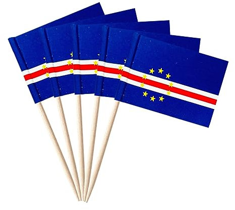 Stidsds 100 Pcs Cape Verde Flag Toothpick Flags Mini Small Cupcake Toppers Stick Flags Banner Party Cocktail Fruit Decoration