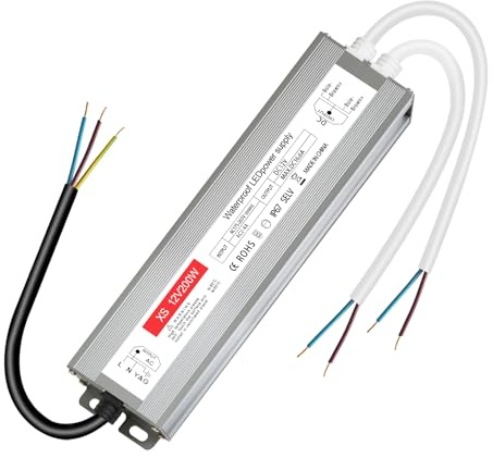 led trafo 12v 16.6A, IP67 Wasserdicht led transformator 12V 200w | trafo 230v auf 12V 200W 16.6a, netzteil 12v für G4 GU5.3 MR11 MR16, Nicht Dimmbar, kein Flimmern, Kein Rauschen