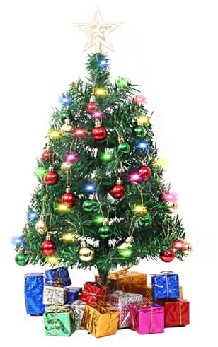LICHENGTAI Mini Weihnachtsbaum, 60cm Künstlicher Tannenbaum Weihnachtsdeko mit LED Lichterketten Kleiner Künstlich Weihnachtsbaum Geschmückt Weihnachten Deko für Tisch Schreibtisch Zuhause Büro