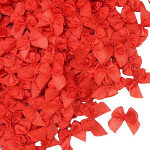 Wisafory Mini Satinschleifen 50 Stück 2cm Satinband Schleifen zum Nähen Geschenkschleife Kleine Weihnachtsschleifen Satin Band Bowtie Minischleifen DIY Bunte Doppelseitige Bogen Rot