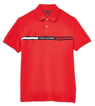 Tommy Hilfiger Uomo Maglietta Polo Maniche Chest Insert Regular Fit, Rosso (Primary Red), XL