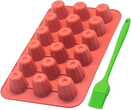 18 Cavity Round Cylinder Silicone Mould,DIY Chocolate Cookie Mold,Non-Stick Canelé Mould Baking Cake Jelly Pudding DIY Soap Mold Cupcake Silicone Mold Baking Tray Bakeware with Silicone Brush