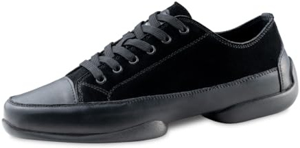 Anna Kern Zapatillas de danza para hombre 4005 – ante y piel negra – Suela de poliuretano dividida, ancho normal, plantilla intercambiable, tacón de 1 cm, Negro , 44 EU