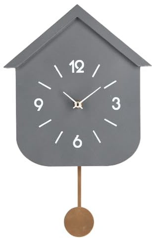 Decor Space Orologio da parete Home con pendolo in acciaio a batteria 24x5,5x37,5 h cm (grigio)