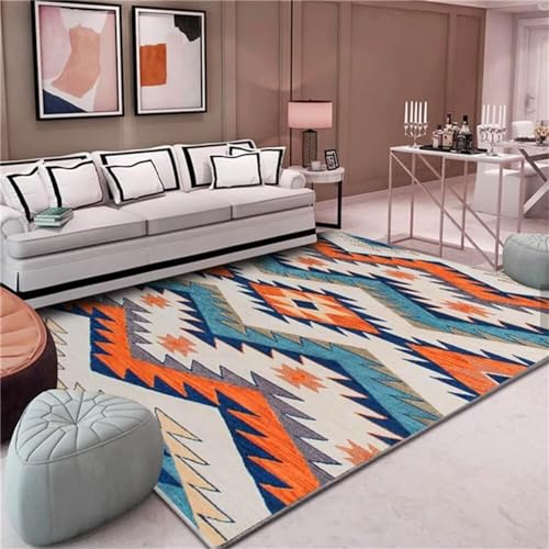 RUGMRZ Teppich Für Bürostuhl Jugendzimmer Komplett Set Orange blau geometrisches Design Mädchenzimmer Teppich pflegeleicht Flickenteppich Waschbar 200X300CM