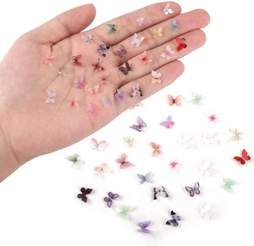 60 Stück Mikro-Schmetterlinge aus Kunstharz, Glatte Miniatur-Schmetterlinge Zufällige Farbe Mini-Schmetterlinge zum Blau Grün Lila 3D-Schmetterling für Nagelornamente Haare Handyhülle