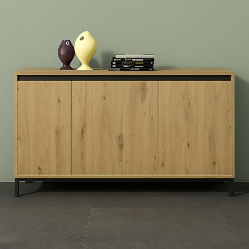 Dmora - Buffet Dodoma, Buffet du Salon, Commode de Salon, Garde-Manger de Cuisine, Made in Italy, 138x40h90 cm, Blanc Brillant et Anthracite