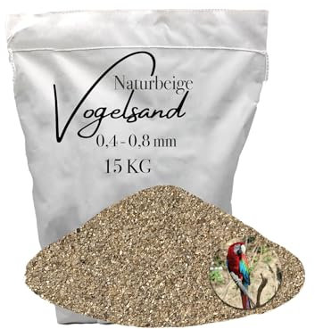 15kg Vogelsand 0,4-0,8 mm ohne Zusatzstoffe wie Anis und Grit Beiger keimfrei qualitativ hochwertig Bodengrund für Käfige