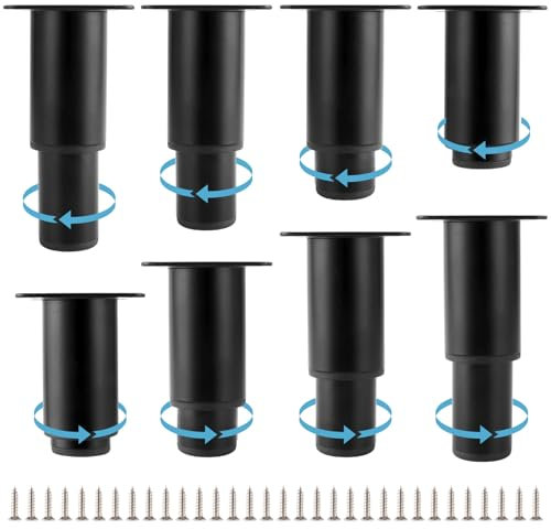 GBACHOOSE 8 Stück Möbelfüße Verstellbar, Tischbeine Höhenverstellbar 8-12 cm, Füße für Möbel, Metall Möbelfüsse Schwarz Bettfüße für Fernsehschrank, Nachttische, Schränke, Betten, Sofas