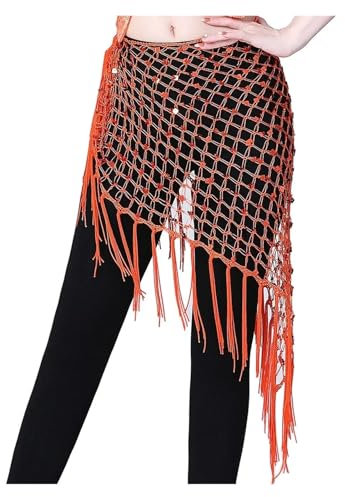 HWJFDC Bauchtanz Hüfttuch Bauchtanz-Kostüme Pailletten Bauchtanz Hüfttuch for Frauen Bauchtanz-Gürtel(Orange)