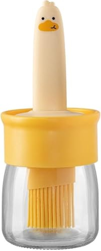 PANCA Oil Dispenser Bottle With Silicone Brush 200ML - Leakproof Transparent Jar for Cooking, Baking, BBQ | Versatile Container With Brush (Yellow)