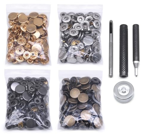 Jamsinmu 120 Set Leather Rivets Double Cap Rivets Tubular Rivets Metal Quick Rivets for Leather Craft Repair and Decoration 10mm(655#)