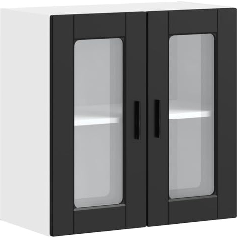 vidaXL Küchen-Hängeschrank mit Glastür Porto Schwarz