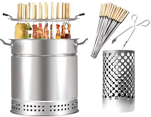Baril de Charbon de Bois pour Barbecue, Four séparé en Acier Inoxydable, Gril à Charbon de Bois sans fumée, rôtisserie à 360 degrés et séparation du Charbon de Bois à l'huile (S)