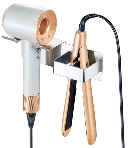 XILIMEN Hair Dryer Holder Wall Mounted, Hair Straightener Holder Stainless Steel, Adhesive Hair Dryer and Straighteners Holder, Hair Dryer Stand Curling Iron Holder for Dressing Bathroom Barber Shops