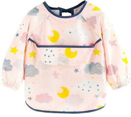 Bavaglini con Manica Lunga, Impermeabile Bavaglino Bambini EVA, Bavaglino per Neonato con Tasca, Bavette Bambino Maniche Lunghe, Lavabile Grembiule Pappa Svezzamento per Piccoli da 6-36 Mesi (A)