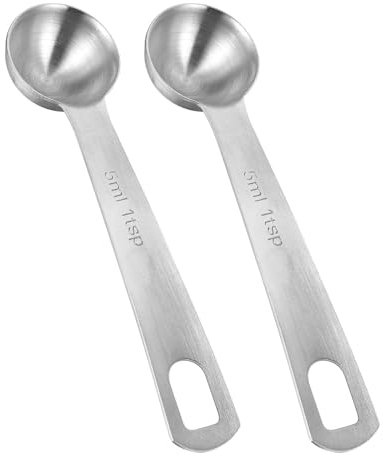 2pcs Short Handle Measuring Spoons 5ml, Stainless Steel Teaspoon Measuring Spoons for Kitchen Cooking, Metal Measuring Spoons Set for Baking, Durable Stainless Steel Cooking Utensils (Silver)