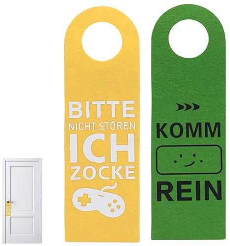 Azlanway Nicht Stören, ich Zocke Oder Komm Rein Türhänger in Gelb-Grün, Störungsfreie Beschilderung mit Gamer-Grafiken und Smiley-Gesichtern