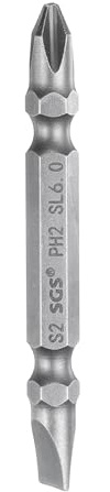 sourcing map Magnetic Double Ended Screwdriver Bit 6mm PH2/SL6 2.56 Length 1/4 Hex Shank S2 Steel Phillips Cross Slotted Flat Screw Driver Bit