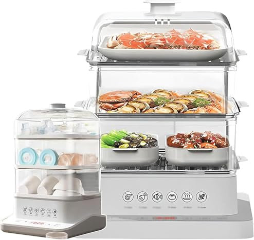 HYYKEJI Vaporera Desmontable de 3 Niveles 40L, Vaporera Eléctrica con Ciclo de Vapor de 360°, Reserva 12h, 8 Niveles Ajustables, Plegable, Anti-Quemaduras Secas, para Verduras, Carnes, Pescado