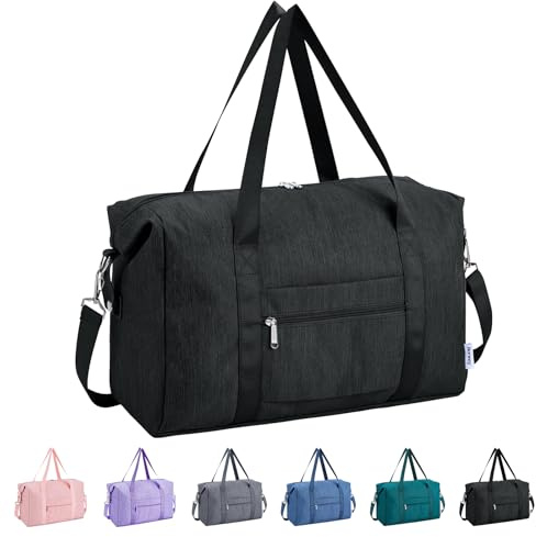 Narwey 20L Ryanair Handgepäck 40x30x20 für Flugzeug, Klein Faltbare Reisetasche Damen & Kliniktasche Geburt Sporttasche Weekender Damen Herren (Schwarz)