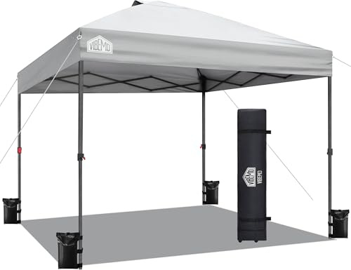Vibemo 10x10 Pop Up Canopy Party Tent with Roller Bag, Quick 1-Person Setup, 3 Height Settings, Includes 4 Sandbags, 8 Stakes, 4 Guylines, Waterproof, UPF50+ Sun Protection for Beach and Outdoor Use
