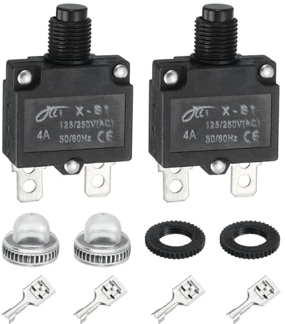 sourcing map Lot de 2 disjoncteurs thermiques 4 A, 125/250 V CA, 32 V CC à réinitialisation manuelle avec boutons poussoirs étanches, connecteurs rapides