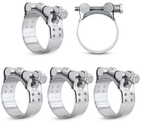 ZYNERY Lot de 5 colliers de serrage à boulon articulé en acier inoxydable - Plage de serrage 48-51 mm - Boulons articulés - Colliers de serrage larges réglables pour tuyau d'échappement de piscine