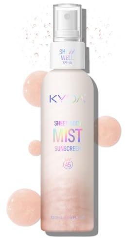 KYDA Sheer Body Sunscreen Mist, SPF 45, Radiant Glow Sonnenspray, schimmerndem Körperöl, schnell trocknend, leichtes feuchtigkeitsspendendes Spray, 4.06 fl oz, ROSE
