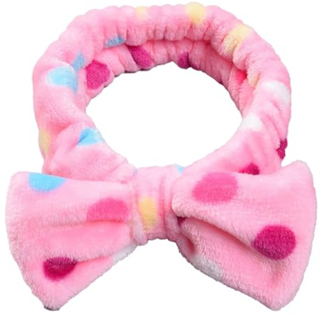 Stirnbänder mit Schleife, Knoten, Stretch-Stirnband, verstellbares Schweißband, gestreift, Haarband für Gesichtswäsche, Yoga, Laufen, Rosa, mehrfarbige Punkte