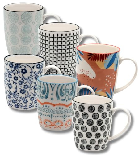 LEONARDO LUXURY HOME DESIGN Set 6 Pezzi Tazze Mug Multicolor 330 ml Porcellana Finitura Liscia e Raffinata Elegante Idea Regalo