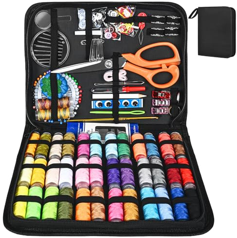 Kit de couture professionnel avec 205 accessoires de couture de qualité supérieure avec 38 bobines de fil XL (38 pièces), 30 aiguilles ciseaux de couture idéal pour les débutants en couture, les