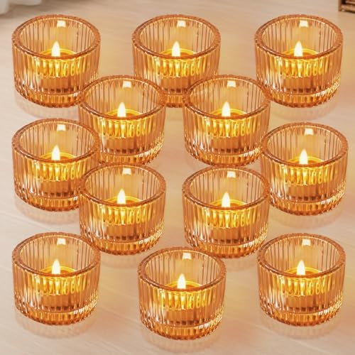Spetsbst 12 Stück Teelichthalter, Teelichtgläser Golden Kerzenhalter Glas Verdickt Kerzenhalter, 5.3 x 3.4 cm Kerzengläser Teelichthalter für Home und Hochzeit Decoration Tischdeko