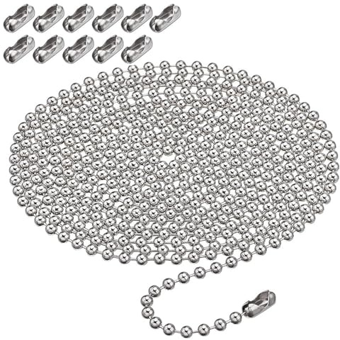 YUNHOLO 6 Meter/19.69ft Roller Blind Chain, 4.5mm Stainless Steel Blind Beads Chain, Silver Replacement Ball Chain with 12Pcs Blinds Cord Connector for Roller Blinds and Vertical Blinds Repair Parts