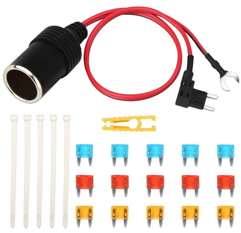 RTDHO Car Cigarette Lighter Extension Socket Adapter to Fuse Tap Holder | Car Cigarette Lighter with Fuses 5A/10A/15A Kit, Add-a-Circuit TAP Adapter Lead with 12V Fuse Holder for ATM APM Blade Fuses