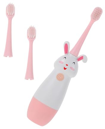 Healeved Brosse à Dents Électrique Enfant Portable sans Piles Têtes Rose Lapin Soin Dentaire Sécurisé pour Enfants