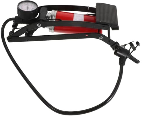 FIXOSHEE Fußluftpumpe für Autoreifen mit Anti rutsch pedal Hochdruck Handpumpe für Pkw Motorrad Fahrrad und Bälle Integriertes Manometer Stabile Metallkonstruktion Vielseitig Einsetzbar