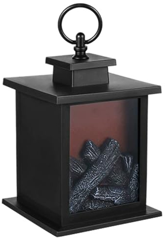 Small Electric Fireplace Realistic Flame Effect LED Fireplace Lantern Timeable Battery Powered Small Fire Place for Home Tabletop