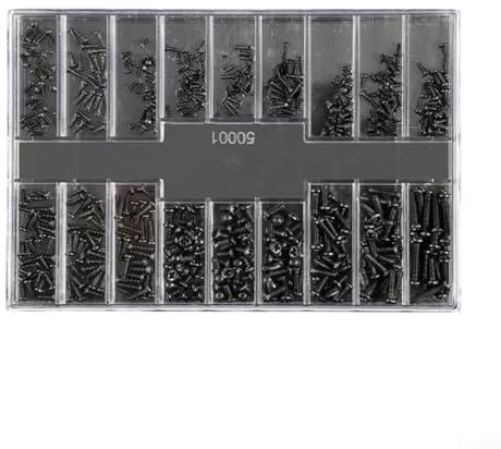 Juego de mini tuercas de tornillo de 500 piezas con 18 tamaños para montaje de laptop y reparaciones electrónicas, tornillos de acero al carbono con diseño de ranura cruzada y caja organizadora