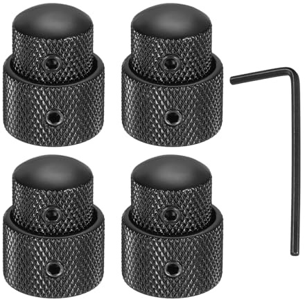 QUARKZMAN 4 Stück Metall-Gitarrenknöpfe 6.3mm Innendurchmesser Schwarz | Doppellagige, Audio-Knopf Drehknopf Potentiometer Knöpfe, Mit Madenschraube, Für E-Gitarre Bass