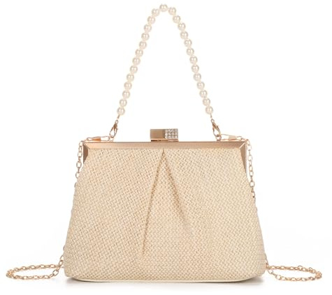 Syrads Bolsos Cruzados de Paja para Mujer Bolsos de Moda Verano Playa Hombro Bolso de Mano, Beige