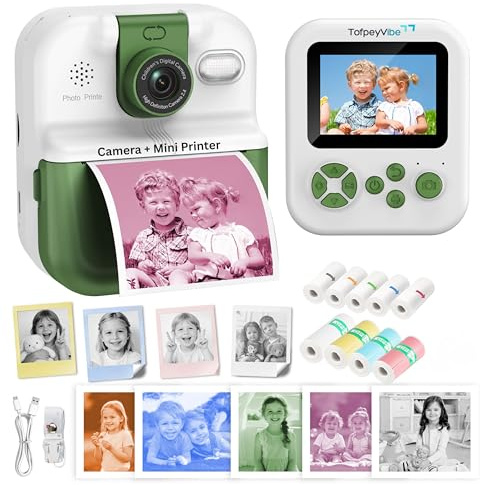 Kids Instant Print Camera with App & Bluetooth, Mini Printer Camera, AI Creative Printing, Prints in 5 Mono Colours, 180° Rotating Selfie Lens, 48MP, 1080P HD, Gift for Boys & Girls Age 6+ (Green)