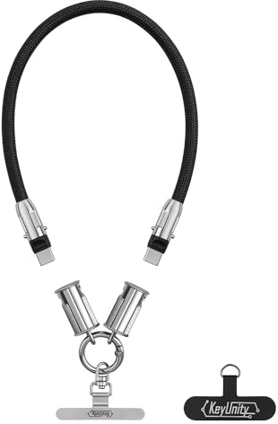 KeyUnity USB C Cable Crossbody & Wrist Strap Lanyard for Phone, Detachable Mobile Phone Chain, Type C to C Fast Charging Data Cable with 2 Patches, Anti-Theft Universal Cellphone Strap