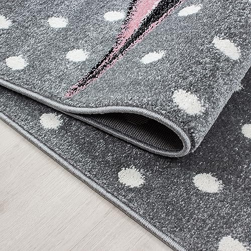 KADIMA DESIGN Kinderteppich Einhorn-Motiv Pflegeleicht Bunt Waschbar Strapazierfähig Rund Pink 160x160 cm Kinderzimmer Fußbodenheizung geeignet Schadstoffgeprüft Babyzimmer Oeko-TEX | LAGO