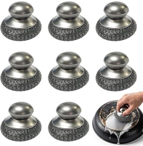 8er Pack Edelstahl-Topfreiniger –Langlebige Stahlspirale– Ø 9cm | Premium Scheuerpads für Küche Pfanne Grill – mit hoher Formstabilität