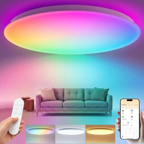 Yeelight Smart Deckenlampe 60cm, 4800LM 50W Dimmbar LED Deckenleuchte mit separatem RGB-Licht, Schnellmontage, 16M DIY Farben, 2700K-6500K, Kompatibel mit Alexa & Google, App/Fernbedienung Große Lampe
