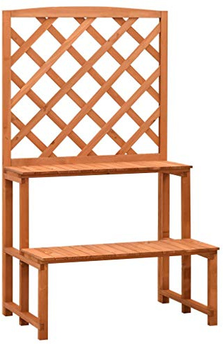 kithwjll Escalera de flores con enrejado de madera maciza de abeto naranja, 70 x 42 x 120 cm, soporte para plantas trepadoras y hierbas