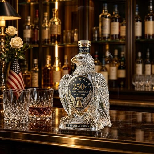 Quoravel Decanter per whisky a forma di aquila, bottiglia commemorativa in vetro con tappo, edizione Heritage 1776-2026, regalo unico per bar a casa per gli amanti degli spiriti A